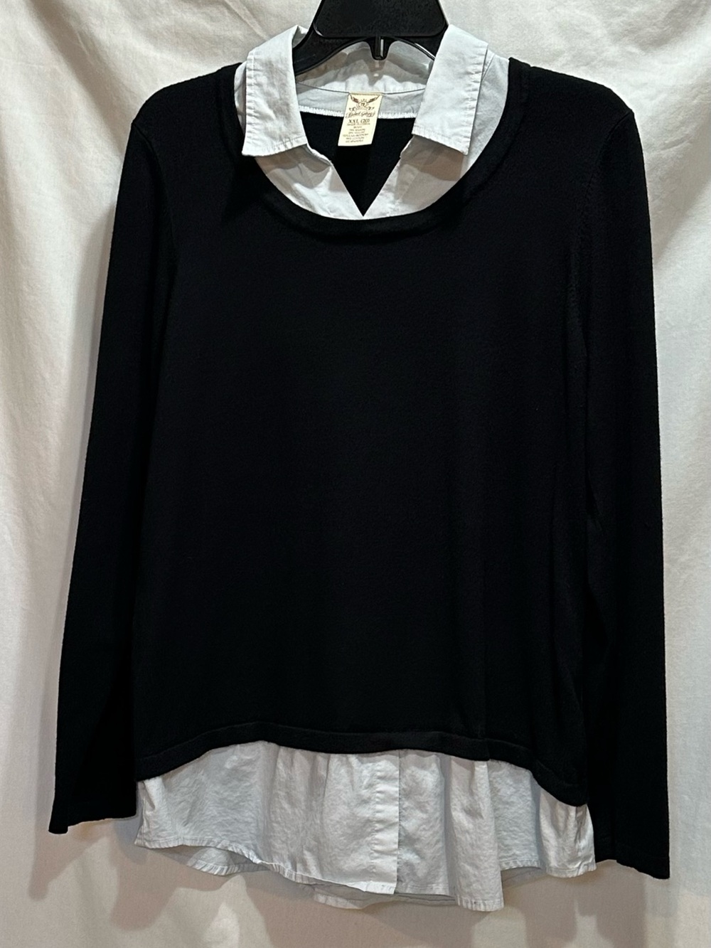Faded Glory Black Sweater with Light Powder Blue Faux Shirt Detail - Women Tops